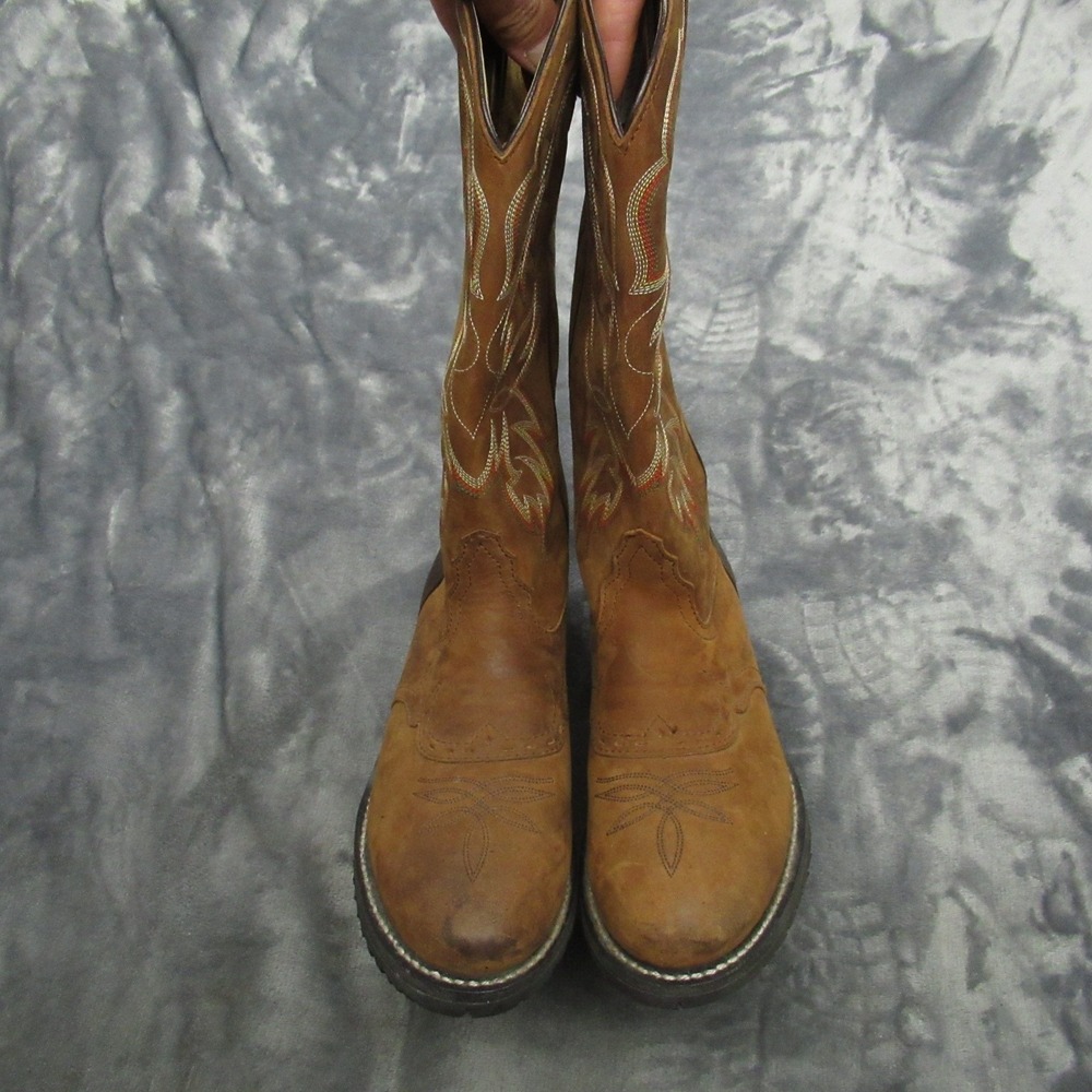 Tony Lama Women 7.5B Cowboy Boots Brown Red Leather Square Toe Western Riding - Picture 3 of 16